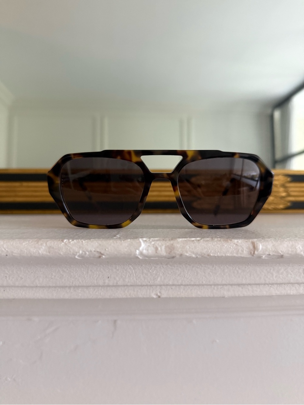 Tortoiseshell Angular Shield Sunglasses - Brown Lenses